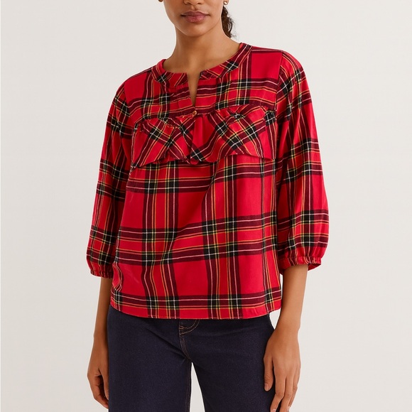 J. Crew Tops - J. Crew Flannel Plaid 90s Momcore Lumberjack Western 3/4 Sleeve Cabin Cottage S